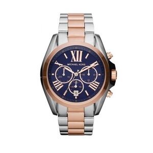Michael Kors MK5606 Bradshaw Chronograph Silver Rose Gold Navy Watch